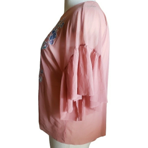 Zara Orange Floral Top Sheer Applique Blouse Bohemian Y2K Cover Up Womens Sz L - Picture 3 of 8